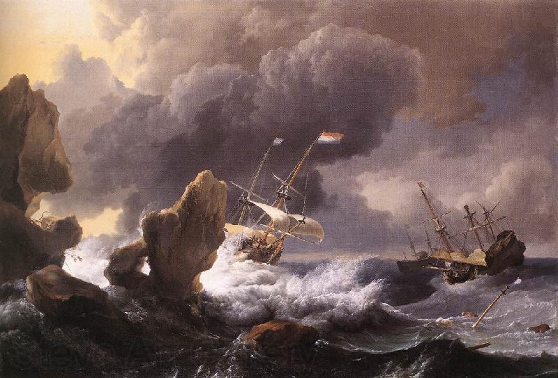 BACKHUYSEN, Ludolf Ships in Distress off a Rocky Coast France oil painting art